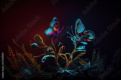 A close-up view of a beautiful butterfly and colorful flowers. Created with Generative AI Technology