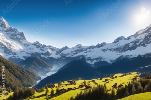 Schweizer Berglandschaft, Schweizer Landschaft, einladend, friedlich, generative AI