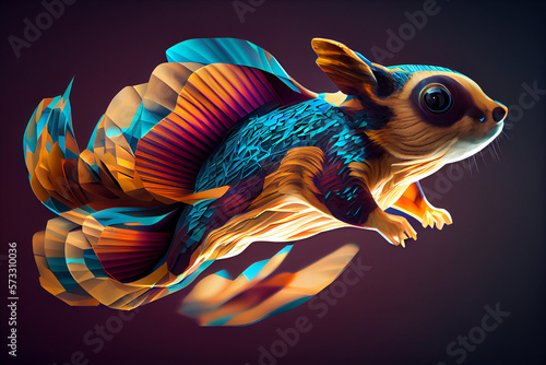 Beautiful abstract surreal geometric flying squirrel concept, contemporary colors and mood social background.  photo