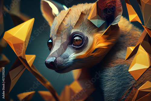 Beautiful abstract surreal geometric kinkajou concept, contemporary colors and mood social background.  photo