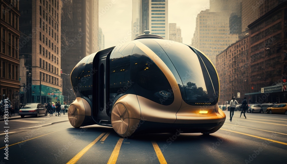 Futuristic concept car in the city, generative ai Futuristic concept car in the city, generative ai
