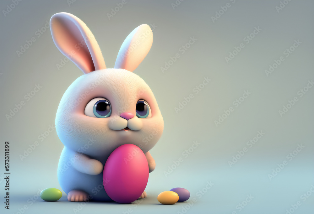 Cute Easter Bunny Holding a Easter Egg, Generative AI Cute Easter Bunny Holding a Easter Egg, Generative AI