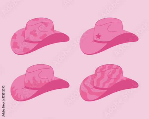 Fotografia, Obraz Set of pink vector cowboy hats illustration