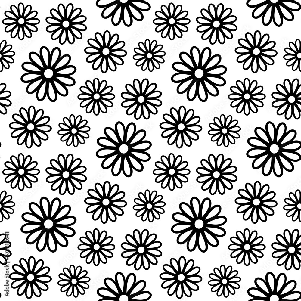 Beautiful small black contour linear flowers isolated on white background. Cute monochrome floral seamless pattern. Vector simple flat graphic illustration. Texture. Beautiful small black contour linear flowers isolated on white background. Cute monochrome floral seamless pattern. Vector simple flat graphic illustration. Texture.