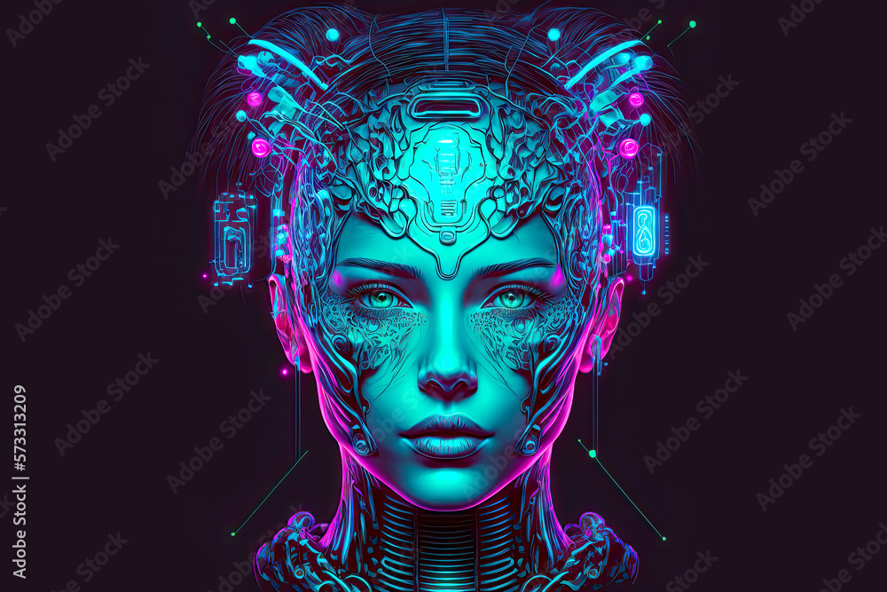 Cyborg Female Head. Generative AI, non-existent person. Cyborg Female Head. Generative AI, non-existent person.
