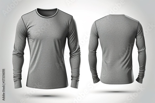 Blank Long sleeve T shirt for men template, grey color with light background photo
