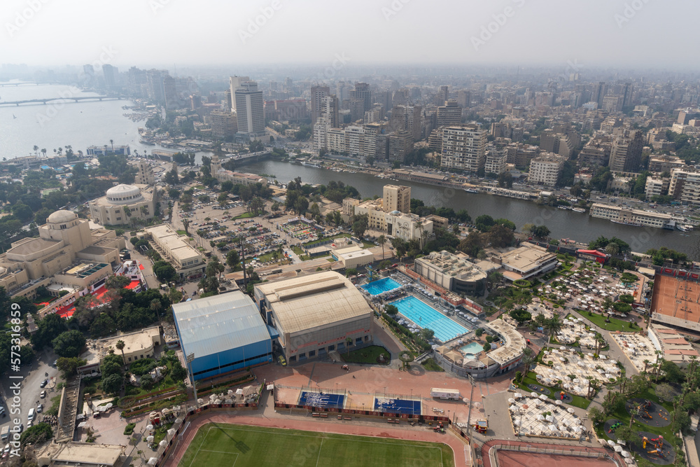 Cairo city seen from the heights of the Cairo Tower, on a sunny day with a lot of pollution.