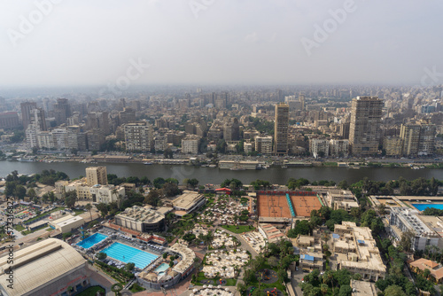 Cairo city seen from the heights of the Cairo Tower  on a sunny day with a lot of pollution.