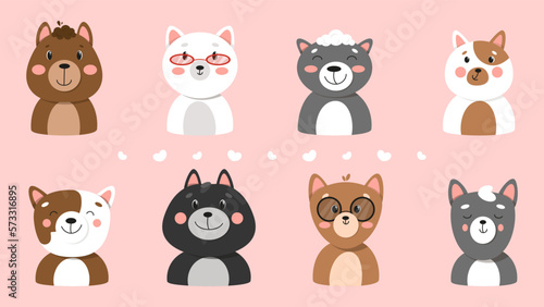 Cute cats collection  isolated  Cute pets face collection