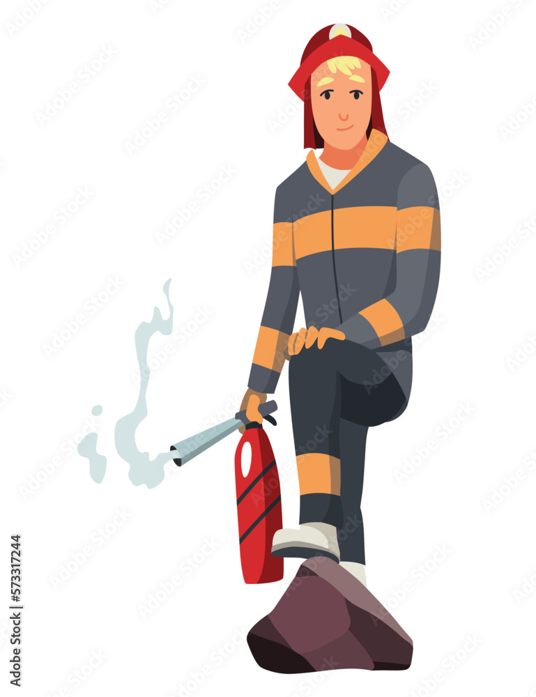 Brave firefighter in action. Man from fire brigade, standing full face in form of fireman, with personal protective equipment. Safety, rescue and emergency service concept Brave firefighter in action. Man from fire brigade, standing full face in form of fireman, with personal protective equipment. Safety, rescue and emergency service concept