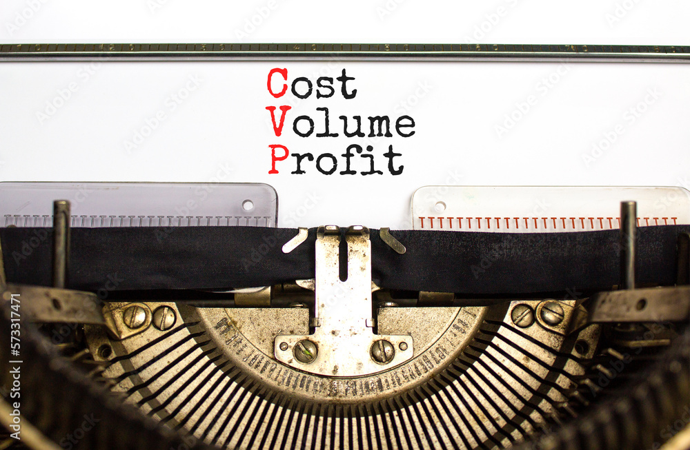 CVP cost volume profit symbol. Concept words CVP cost volume profit typed on retro old typewriter on a beautiful white paper background. Business and CVP cost volume profit concept. Copy space.