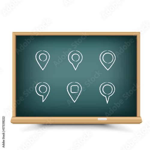 Blackboard chalk draw map pins set