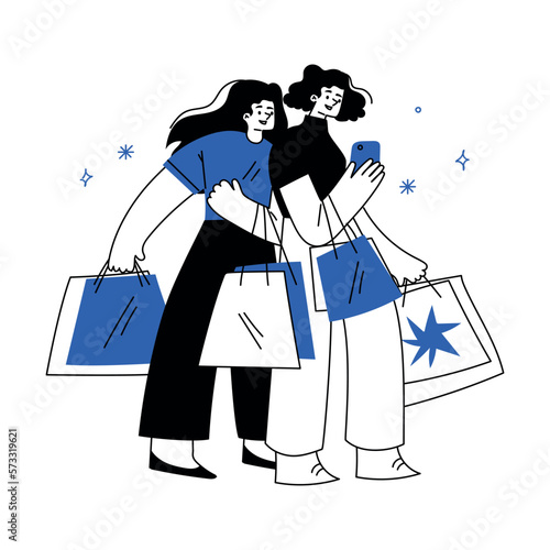 Woman Character with Bags Doing Shopping and Purchase Vector Illustration