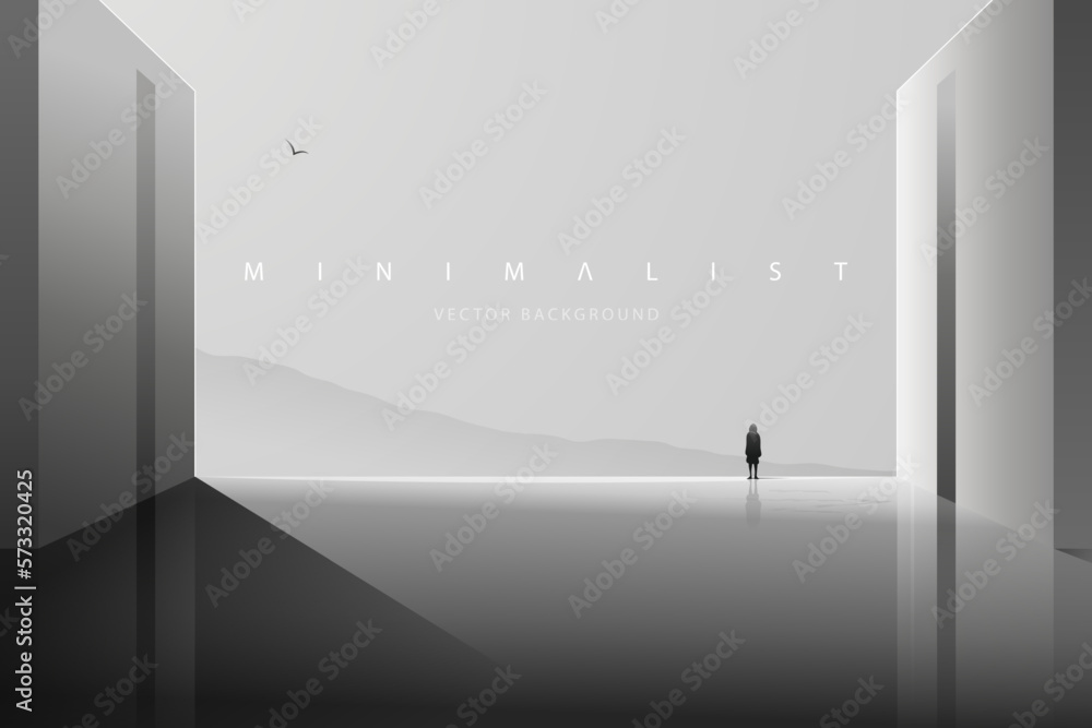 Futuristic technology background with a lonely figure. Sci-Fi poster