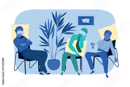 Sleeplessness with Man Sleeping at Daytime in Mask with Pillow Suffer from Insomnia and Sleep Disorder at Night Vector Illustration