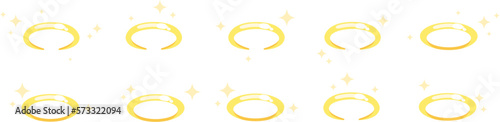 Golden rings, nimbus with stars compositions. Various halo elements, golden holy symbols and star around. Decorative vector collection