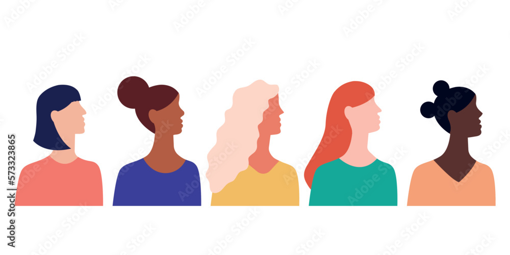 Women of different nationalities and cultures.Multinational beauty. Fight for rights, independence, equality. Congratulations on International Women's Day. Women's diverse faces Women of different nationalities and cultures.Multinational beauty. Fight for rights, independence, equality. Congratulations on International Women's Day. Women's diverse faces