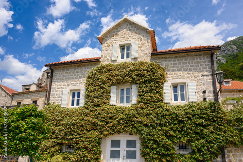 Fototapeta Naklejka Na Ścianę i Meble -  Typical house, architecture of Perast - one of the most beautiful towns on Montenegro coast. Europe