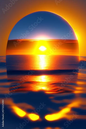 3d image of sun behind the sea - generative ai © unalcreative