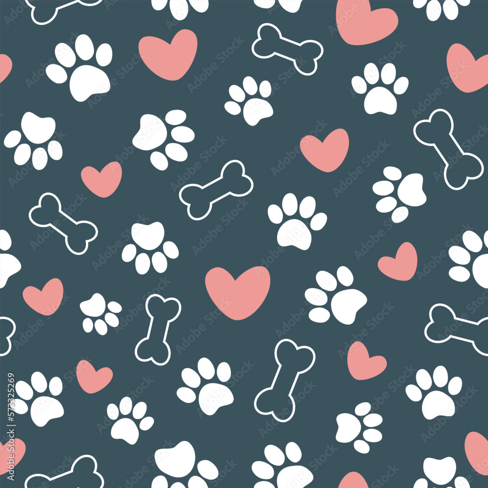 Dog paws, bones and hearts