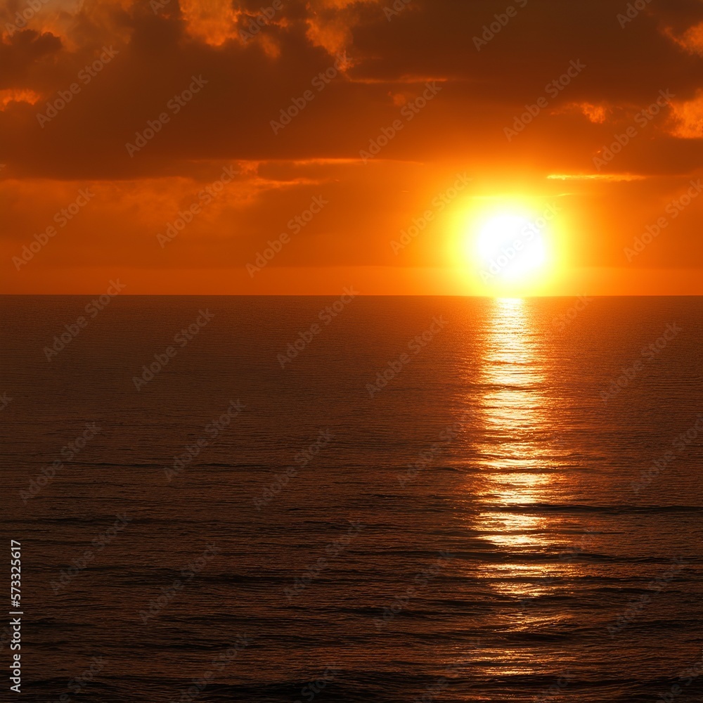3d image of sun behind the sea - generative ai