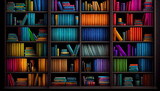 Book case organized by color, rainbow bookcase, generative ai