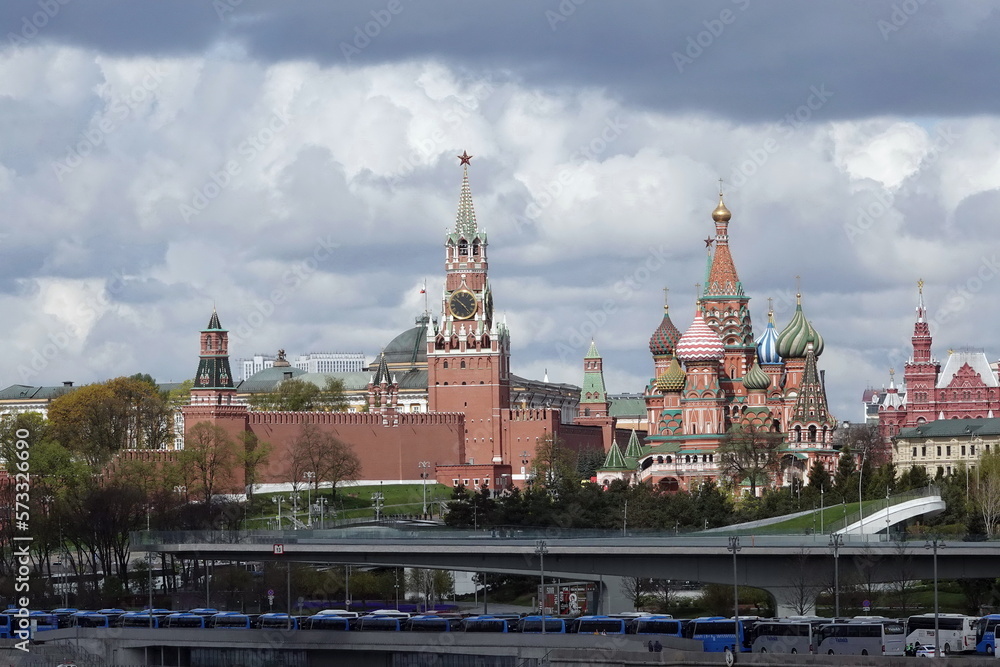 View of the Moscow Kremlin from the embankment on a festive day View of the Moscow Kremlin from the embankment on a festive day