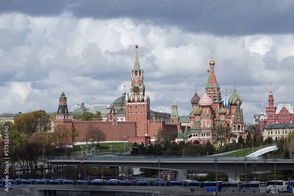 View of the Moscow Kremlin from the embankment on a festive day