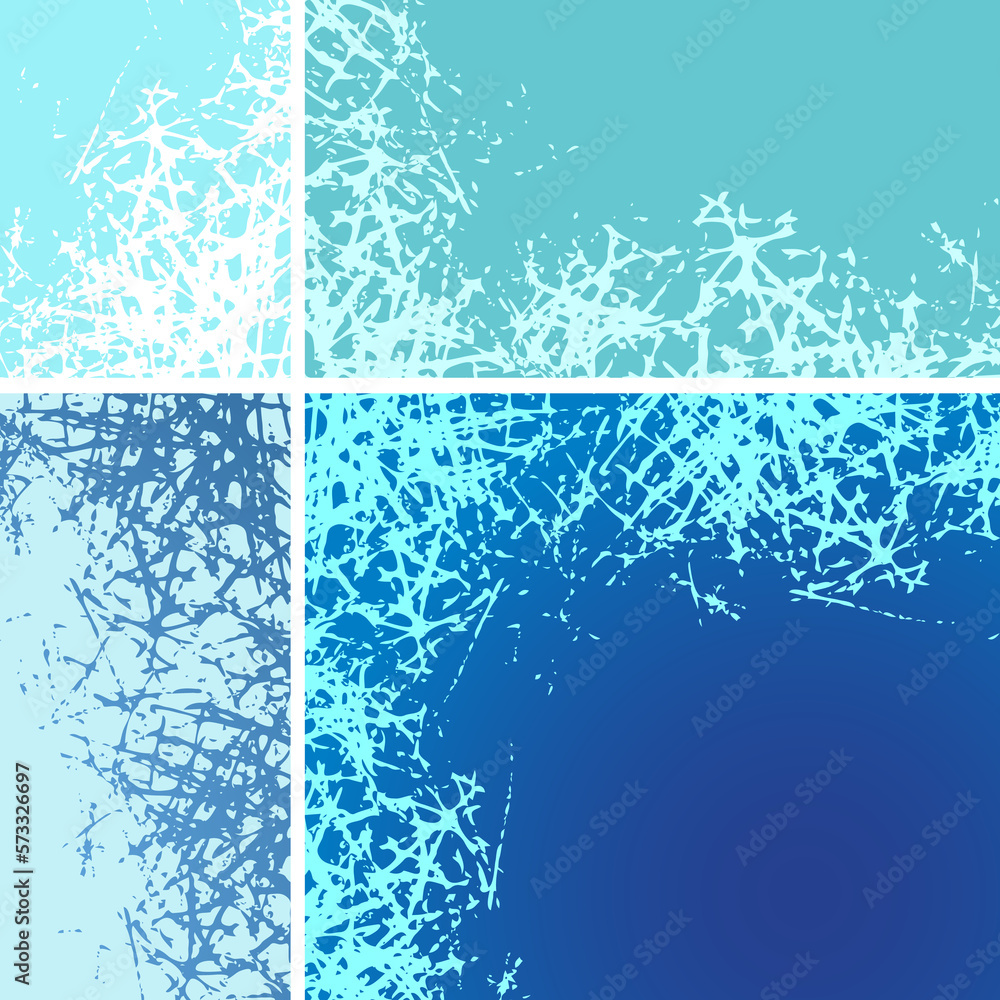 Set of ice crystals border with frosted patterns on freeze winter window. Holiday design frames. Jpeg illustration