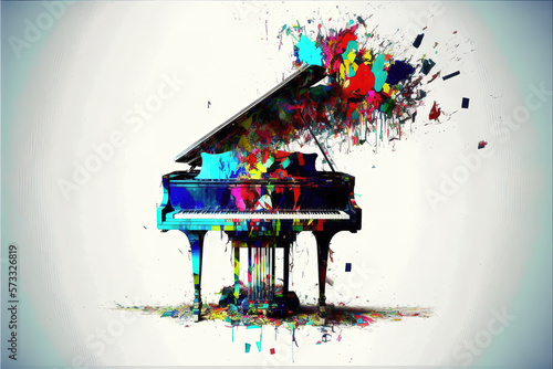 a cool modern colorful illustration of a piano, music poster art, generative ai technology