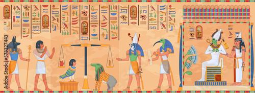 Egyptian mural. Egypt temple religious fresco, ethnic ancient murals antiquity art wall antique mythology hieroglyph ornament frame death borderwall ingenious vector illustration