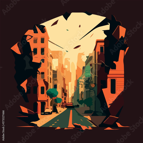 Broken city for earthquake flat-style vector illustration