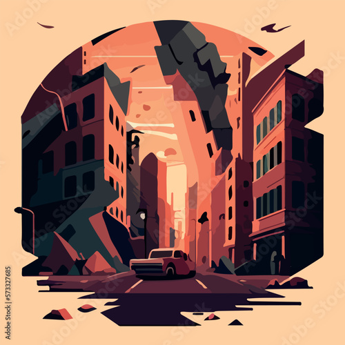 Broken city for earthquake flat-style vector illustration