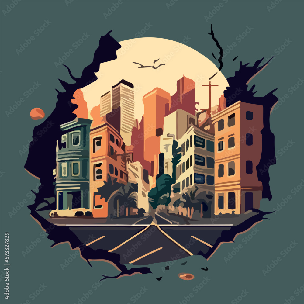 Broken city for earthquake flat-style vector illustration