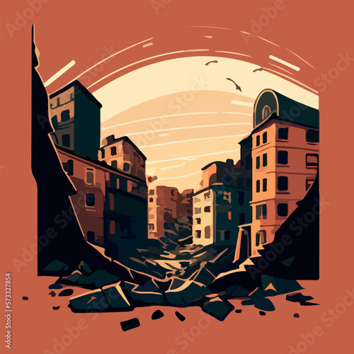 Broken city for earthquake flat-style vector illustration