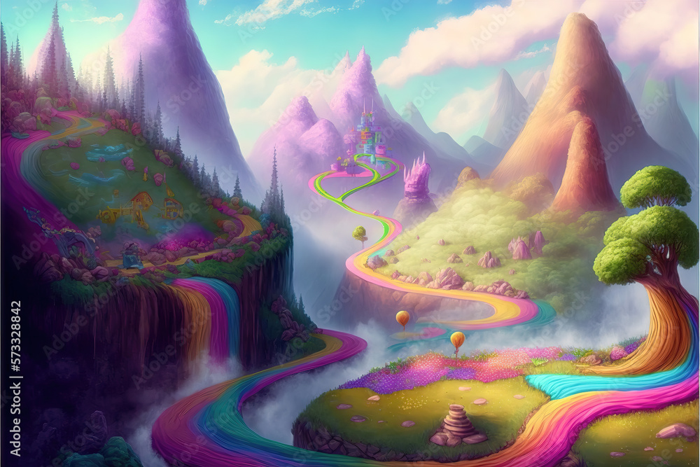 a mixed and strange world with a lot of colorful paths, generative ai technology