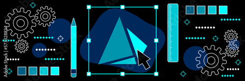 Brand design, digital art dark theme style vector concept illustration