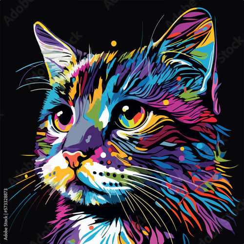 Colorful cute cat pop art vector illustration