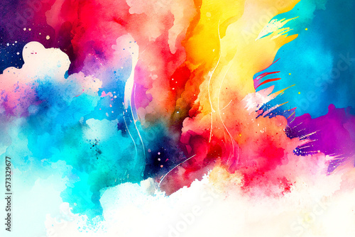 Stylish colorful watercolor texture background design. Bright backdrop with dye brush stroke and splash. Generated AI © themefire