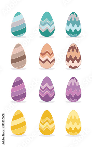 Set eggs Easter with pattern. Pastel colored vector illustration For card, poster, sticker and cover