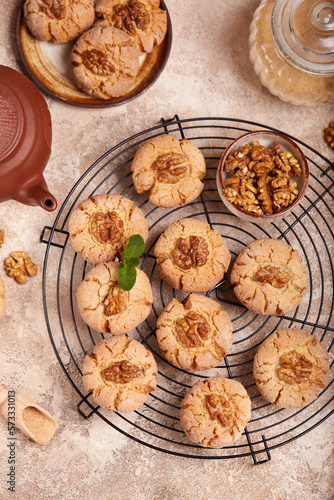 Walnut butter cookies with brown sugar. Delicious homemade dessert.