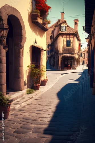 Beautiful streets of an old town - generative ai © unalcreative