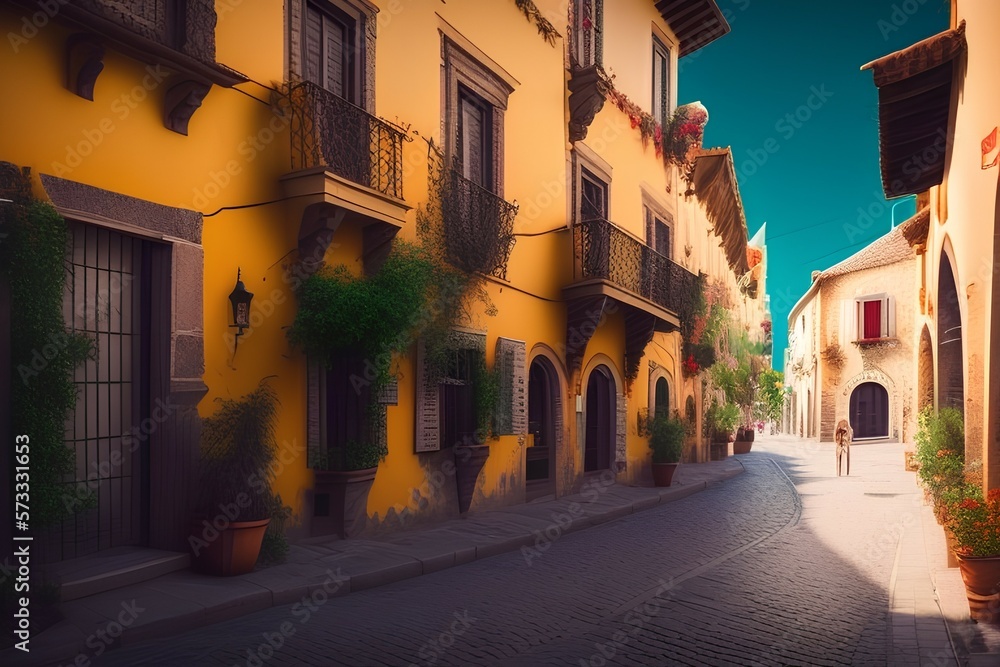 Beautiful streets of an old town - generative ai
