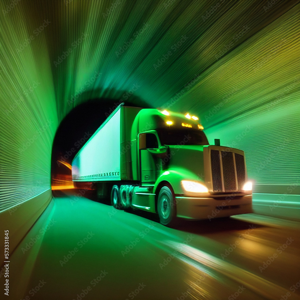 Semi Truck/Lorry in Highway Motorway Interstate at Night - Generative Ai