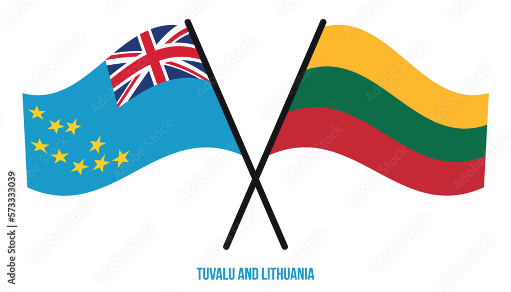 Tuvalu and Lithuania Flags Crossed And Waving Flat Style. Official Proportion. Correct Colors. Tuvalu and Lithuania Flags Crossed And Waving Flat Style. Official Proportion. Correct Colors.