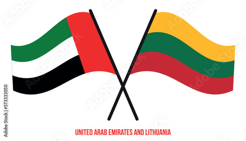 United Arab Emirates and Lithuania Flags Crossed And Waving Flat Style. Official Proportion.