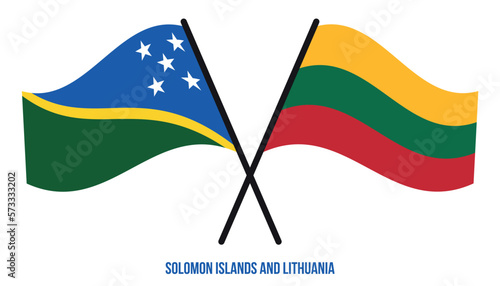 Solomon Islands and Lithuania Flags Crossed And Waving Flat Style. Official Proportion.