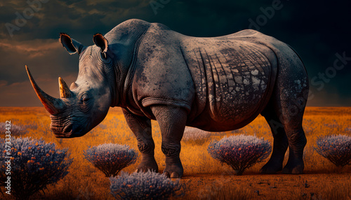 Black Rhinoceros in the Savanna  generative ai