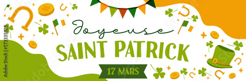 Joyeuse Saint Patrick - Bannière - Titre et illustrations aux couleurs de l'Irlande