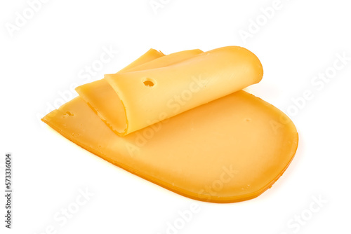 Fotografía Hard Dutch gouda cheese, isolated on white background.